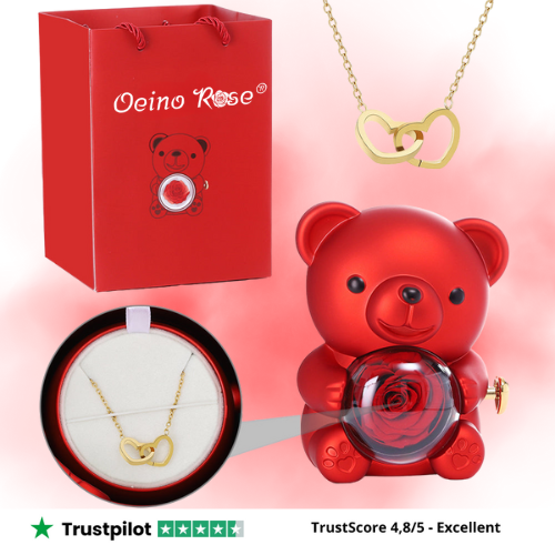 Oieno- Collier avec ours en rose éternelle gravé
