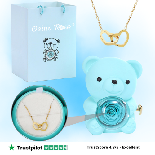 Oieno- Collier avec ours en rose éternelle gravé